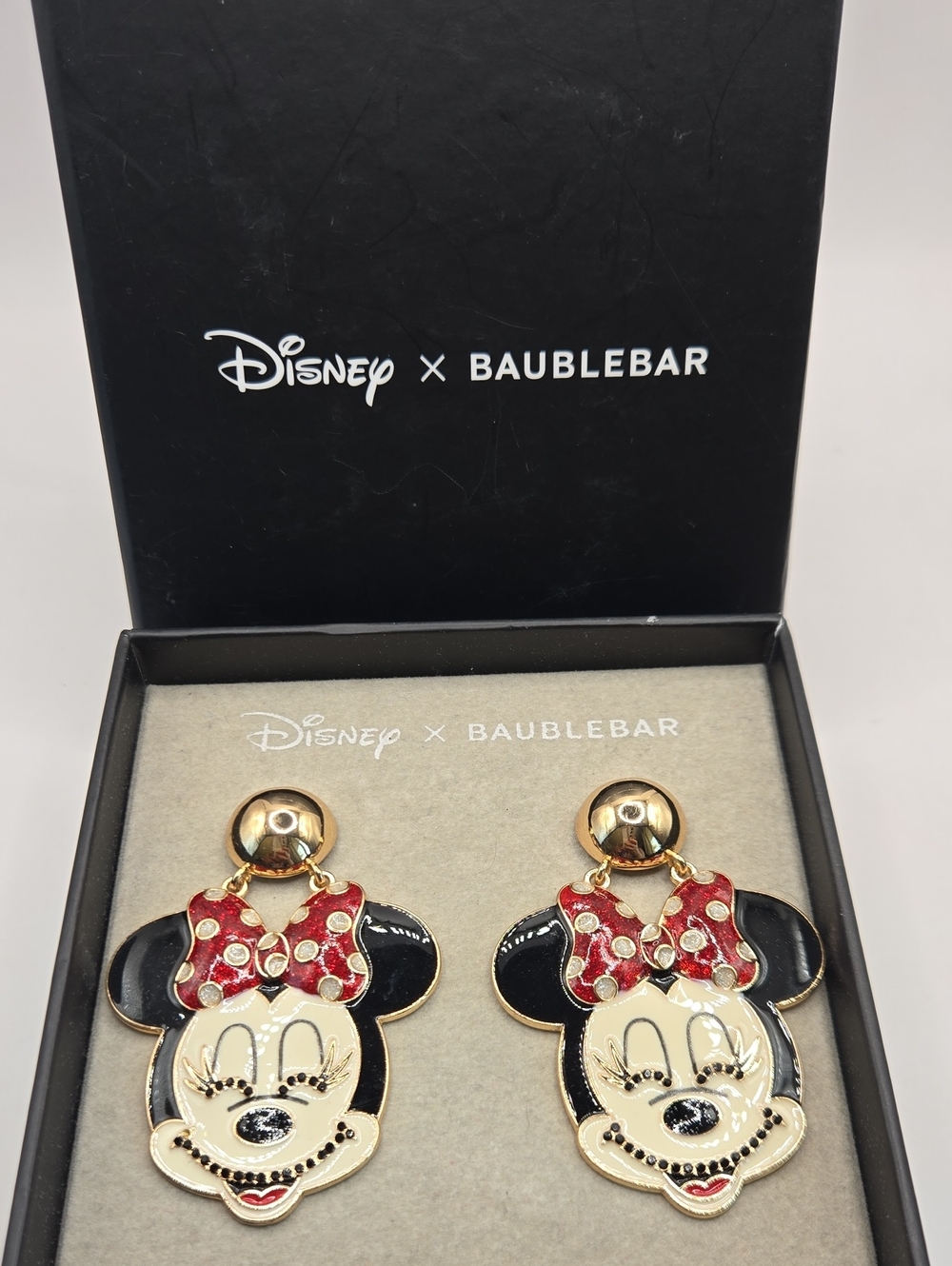 NEW BaubleBar Minnie Mouse Drop Earrings - Black, Red, Cream, Gold